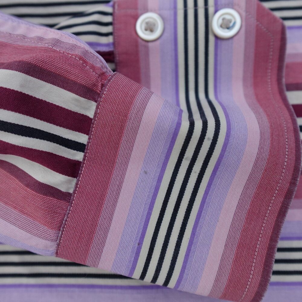 Robert Graham Shirt Men's XL Multicolor Striped Button Up Floral Flip Cuff - Picture 11 of 14